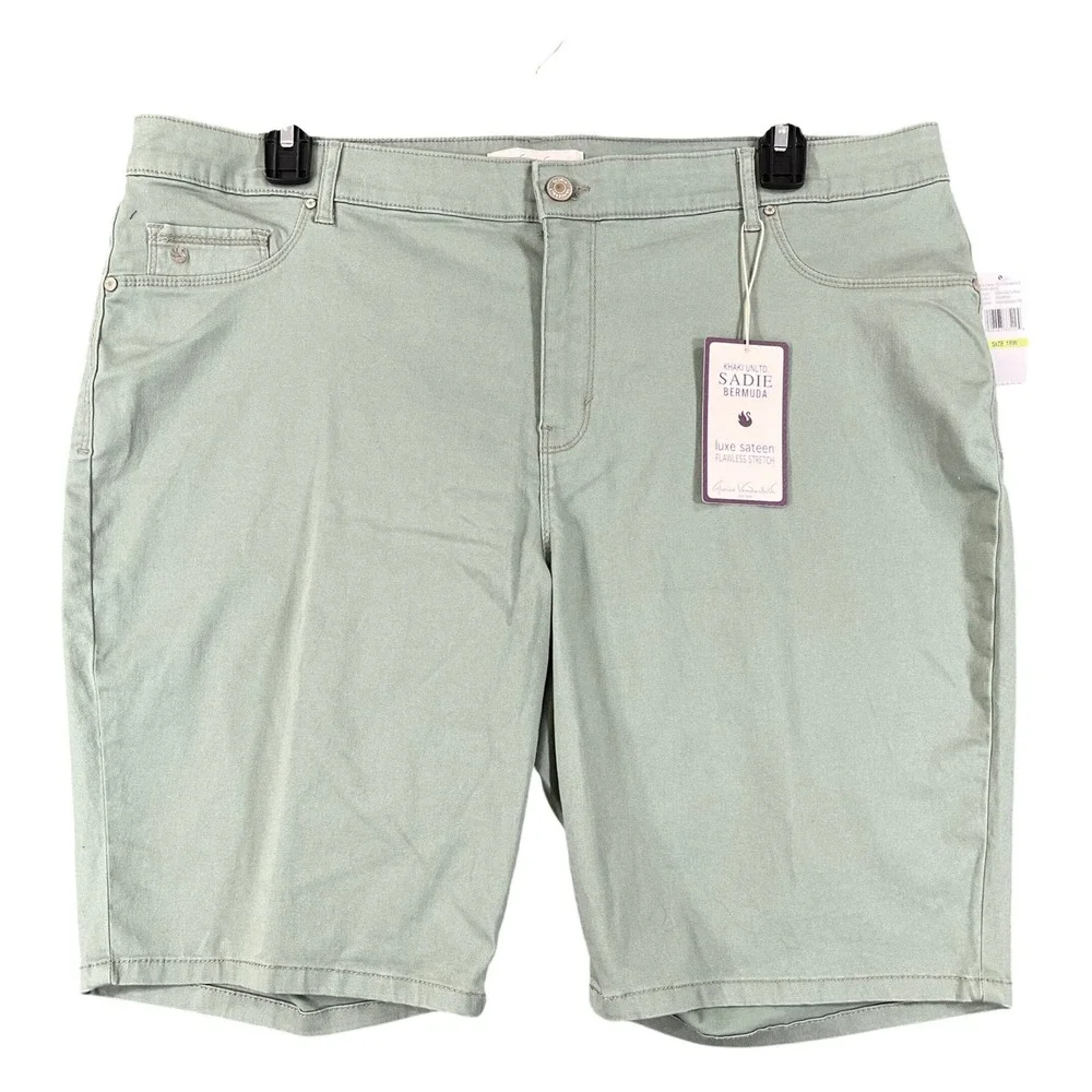 Gloria Vanderbilt Sadie Bermuda Shorts Womens 18W Sage Green Sateen Summer